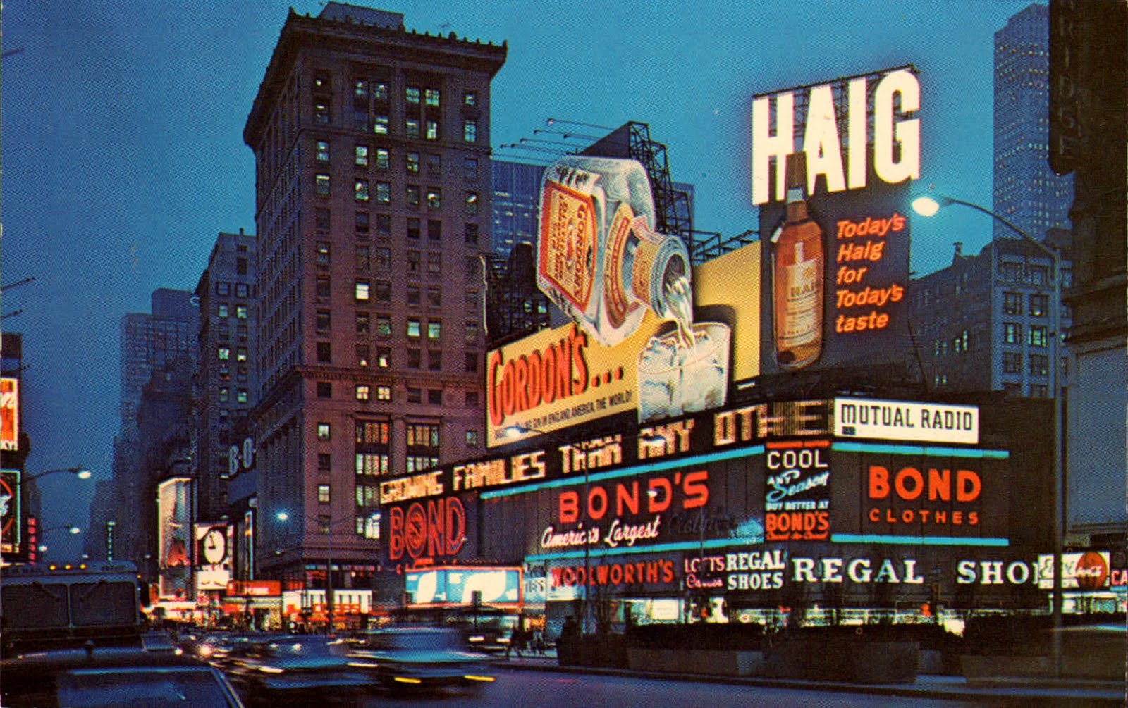 Times Square Gordon's Haig sign at night 1969