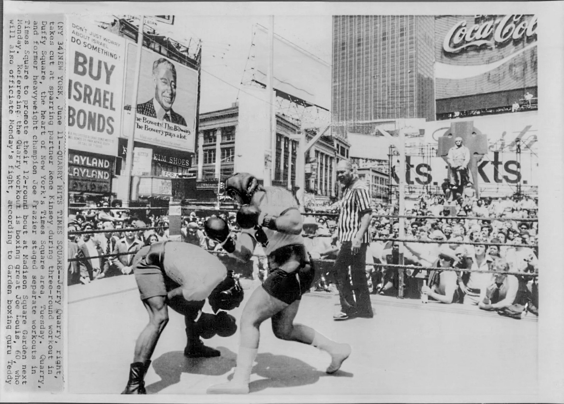 Jerry Quarry sparring with his training partner in Times Square