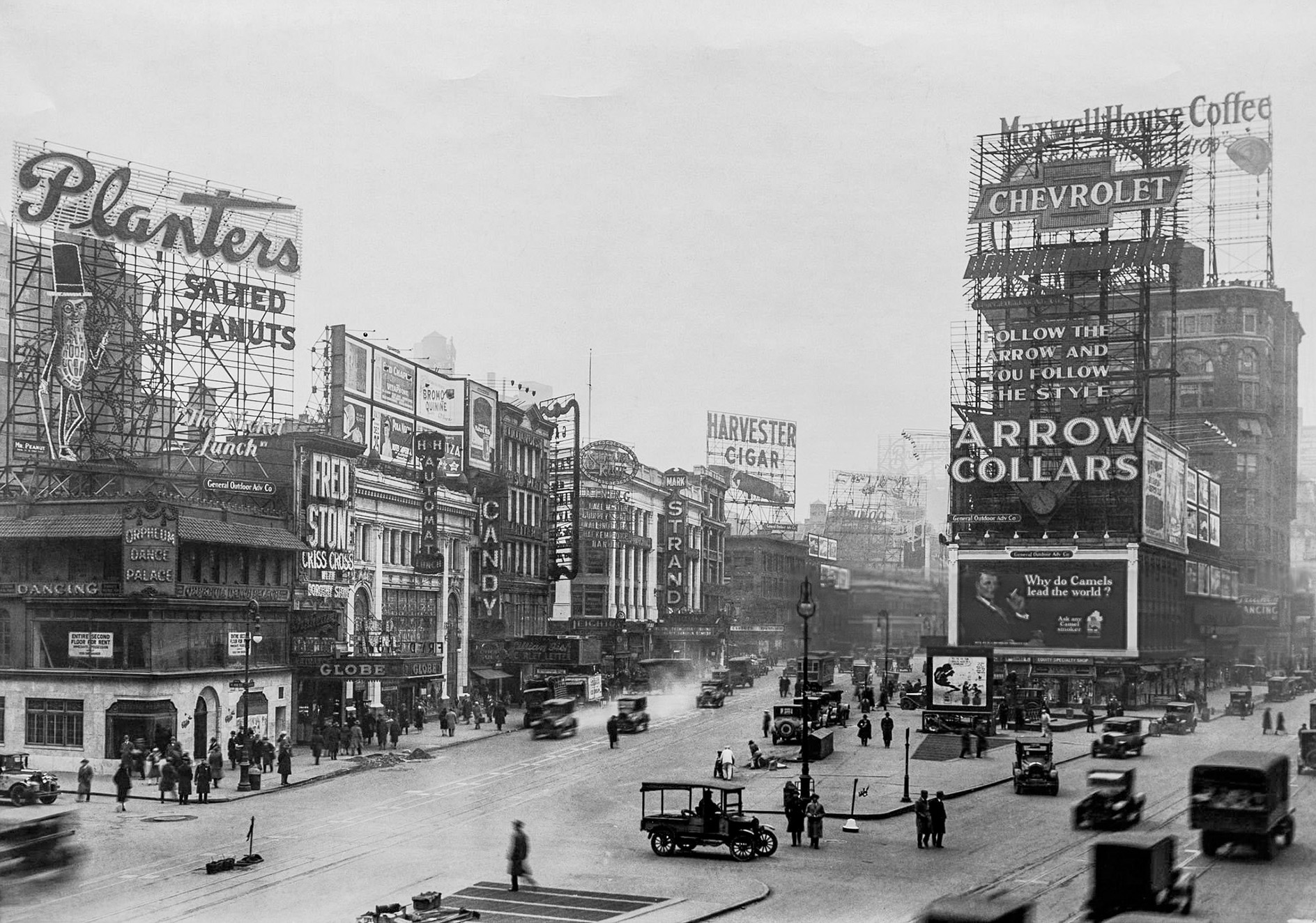 Times Square in 1926 with Mr. Peanuts Nickle Lunch sign