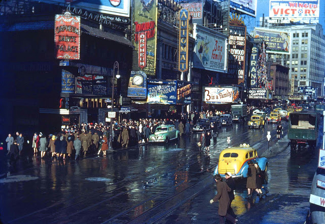Orpheum Dance Palace neon sign, Times Square, December 1944