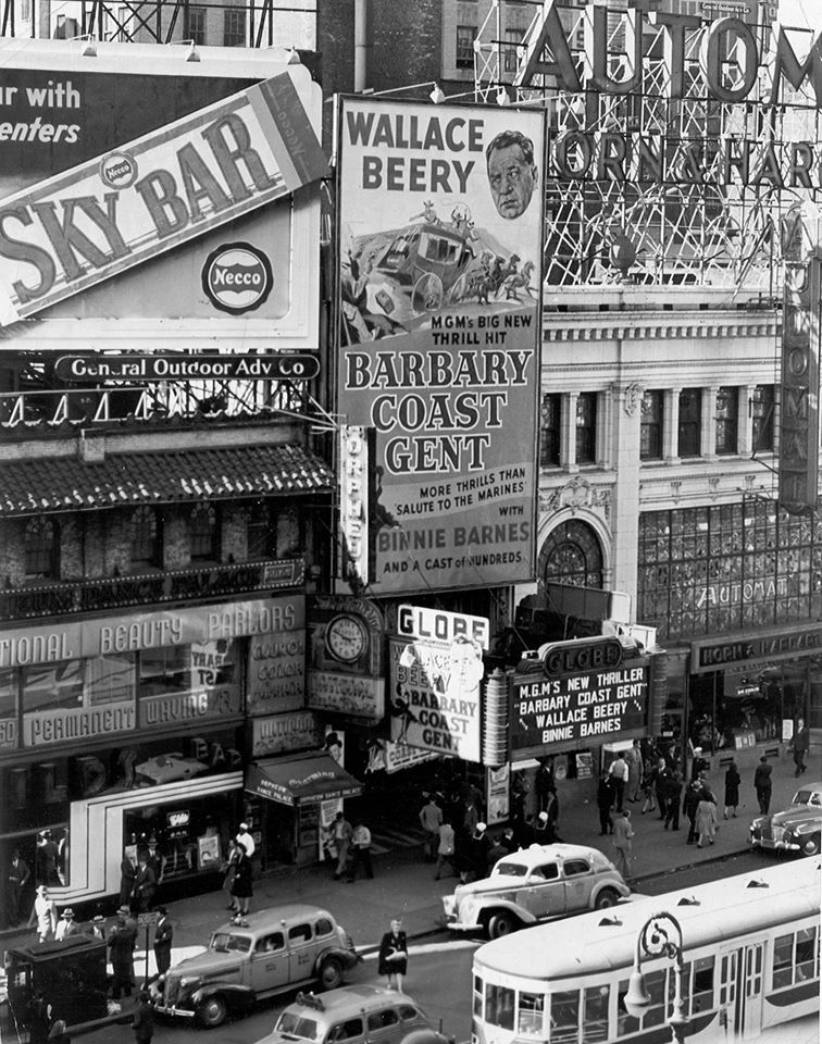 Globe Theatre corner, high view, 1945