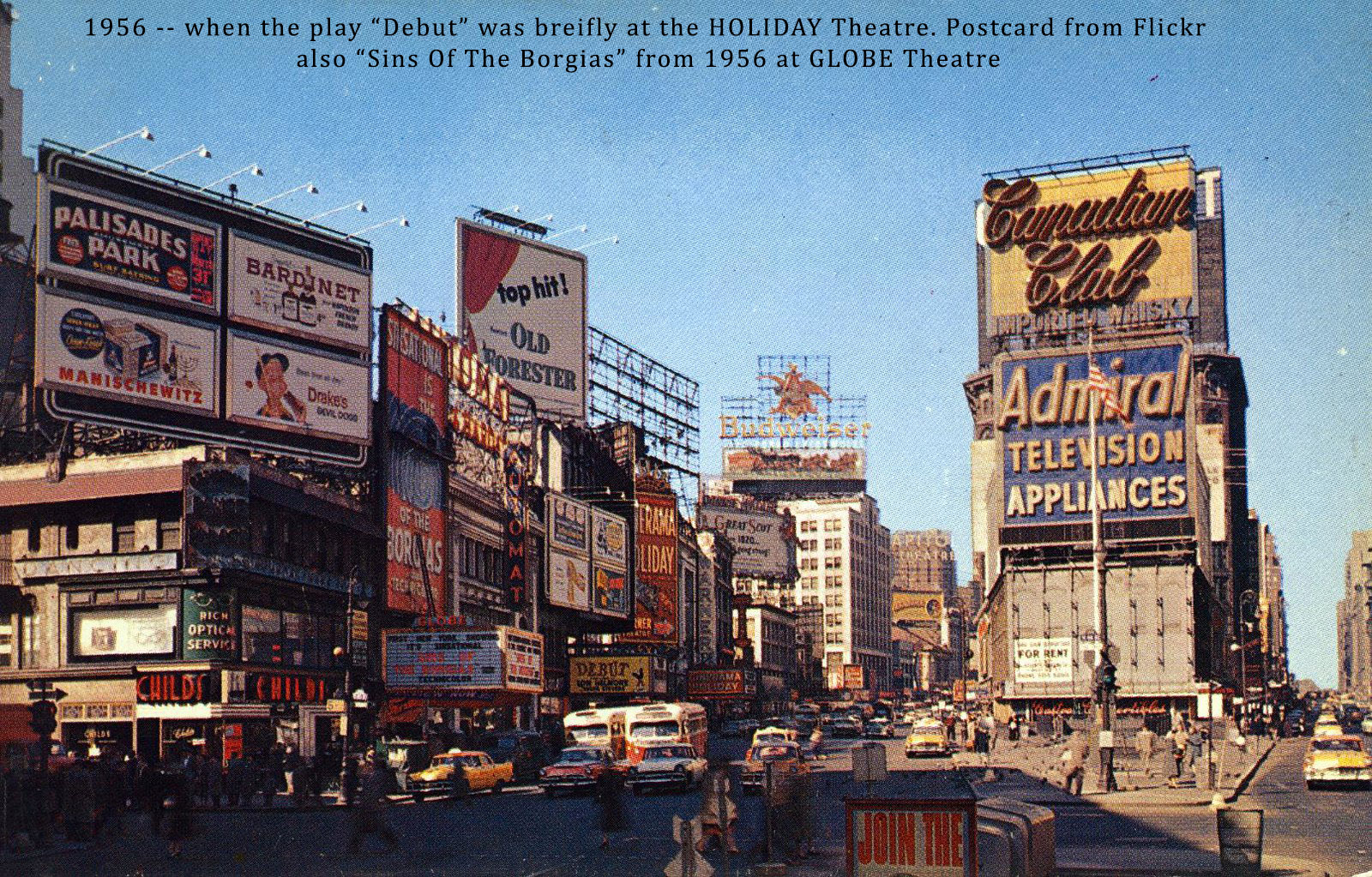 Globe Theatre corner postcard, Sins of the Borgias, 1956