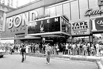 The Criterion Theatre marquee showcasing the iconic sci-fi horror film 'Alien' in 1979.
