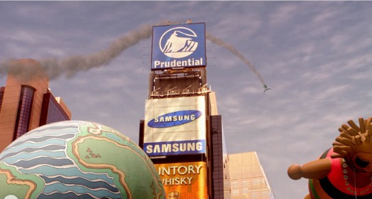 Green Goblin over Times Square billboards in Spider-Man (2002)
