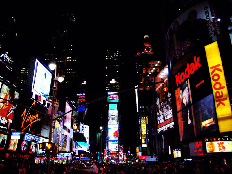 Times Square at night, 2009 — Virgin Megastore and 9 to 5 the Musical marquee